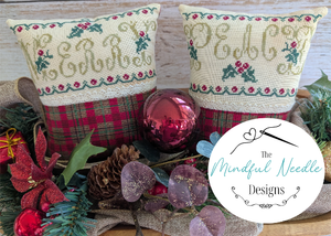designs for two christmas pillows with holly and berries